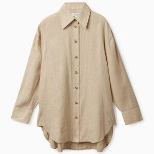 NWT COS Oversized Linen Pointed-Collar Shirt Tunic Long Button-Up in Beige Sz 10